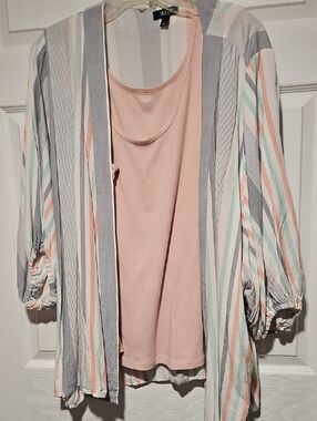 a.n.a Pastel Striped Open-Front Layering Piece